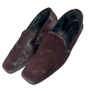 CLARKS! ESPRESSO BROWN GENUINE COWHIDE LEATHER/FUR FLATS, LOAFERS! SZ 6.5M